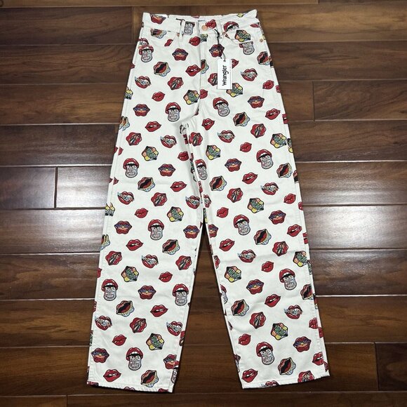 Wrangler Women's Size 25 Read My Lips Rolling‎ Stones Barrel 652 Denim Jeans - Picture 1 of 10